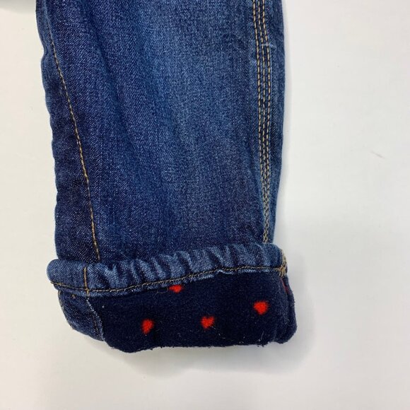 OshKosh B'gosh Vestbak Size 9M Overalls Denim Pants Flannel Lining Hearts Snaps - Picture 3 of 8